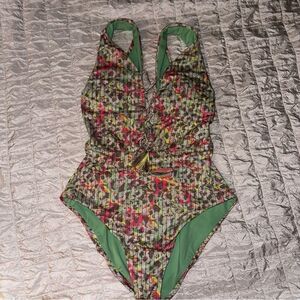 Becca by Rebecca Virtue Women's Corset Plunge One Piece Swimsuit Multi S/P